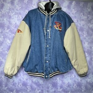 Vintage Disney Tigger the Tiger Hooded Denim Bomber Jacket Size XL